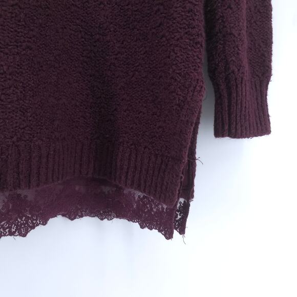 Knitted & Knotted Anthro Coquette V Neck Cranberry Tunic Split Hem Lace Trim M - Picture 14 of 14